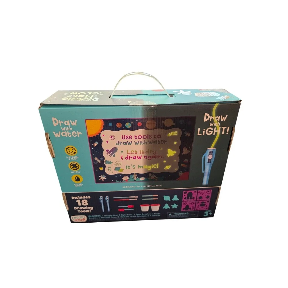 Glow Doodle Mat Jumbo 4x3 Aqua Draw Kids No Mess Drawing Set w/ 18 Tools NEW